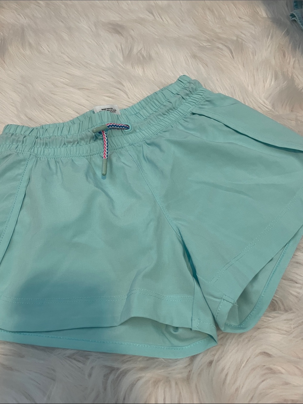 Girls' Aqua Athletic Shorts with Elastic Waist and Drawcord